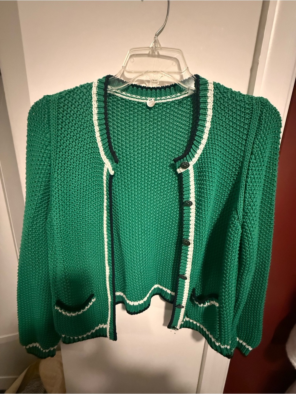 Margaret O’Leary - vibrant green garter-stitch knit cardigan jacket - size M